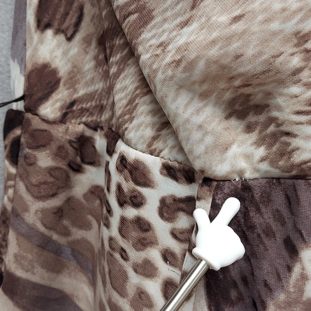 Dressbarn Animal Print Midi Dress 16 Asymmetric Hem Brown Resort Flowy Vacation